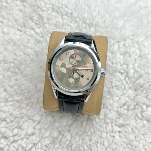 Carrera Luxurious Black with Grey leather straps.